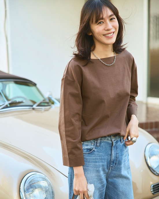 高密度シルコットン・ボートネックT／長め丈