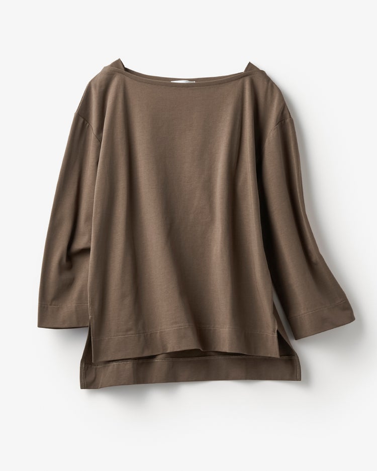 高密度シルコットン・ボートネックT／長め丈 詳細画像 ダークモカ 2