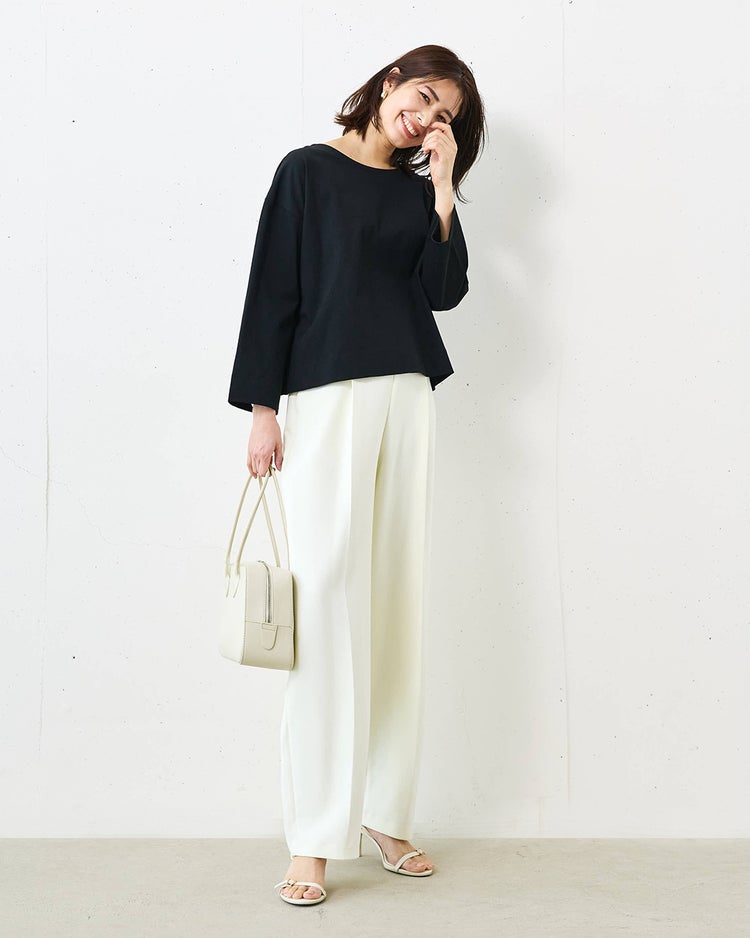 高密度シルコットン・抜け感T／コンパクト丈 詳細画像 ブラック 1