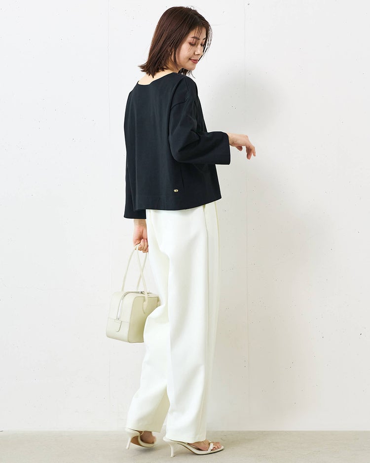 高密度シルコットン・抜け感T／コンパクト丈 詳細画像 ブラック 2