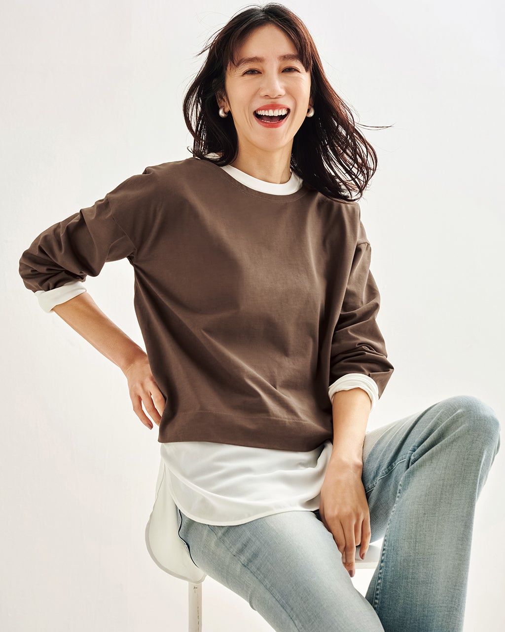 レディース Tシャツ・カットソー（長袖）（ブラウン）一覧/40代50代