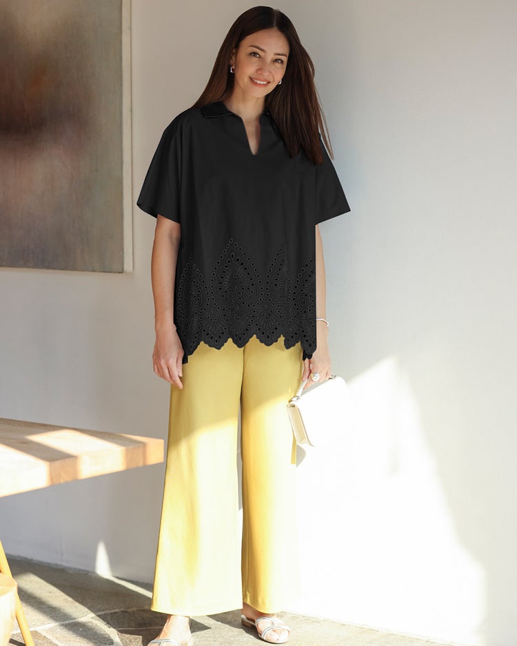 カットワークレース・スキッパーシャツ 詳細画像 ブラック 1