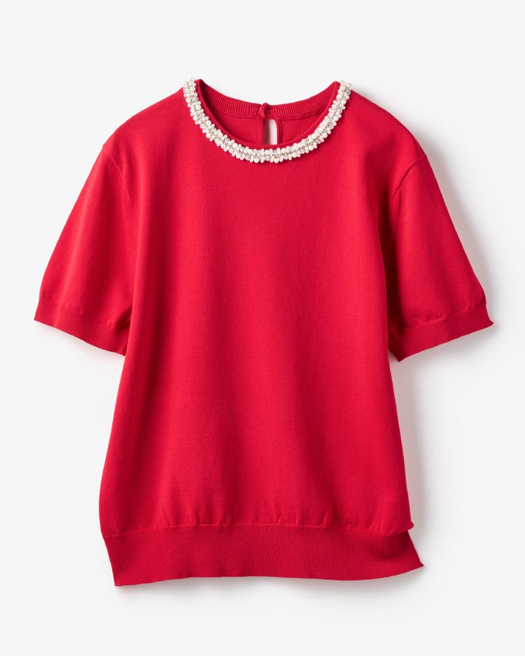 パールビジュー・プルオーバーニット 詳細画像 レッド 2