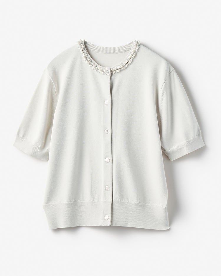 パールビジュー・クルーネックカーディガン 詳細画像 アイスグレー 2