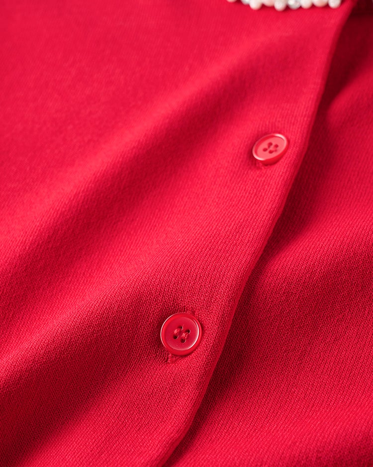 パールビジュー・クルーネックカーディガン 詳細画像 レッド 6
