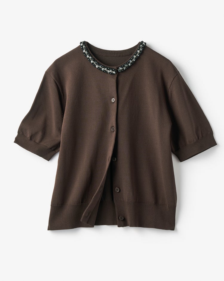 パールビジュー・クルーネックカーディガン 詳細画像 ダークモカ 2