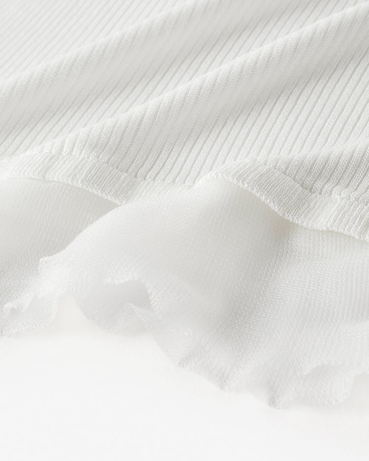 シアーリブ・裾フリルトップス／Vネック 詳細画像 ホワイト 3