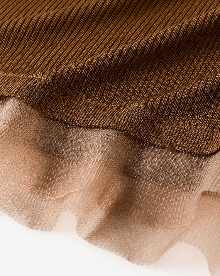 シアーリブ・裾フリルトップス／Vネック 詳細画像 ブラウン 3