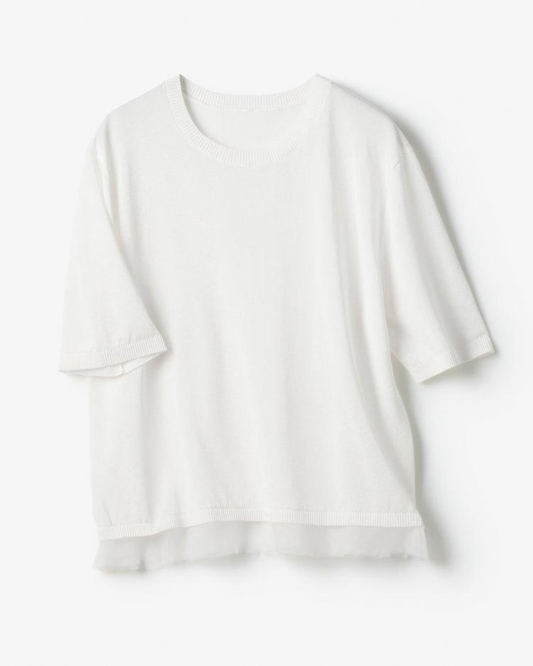 シアーリブ・裾フリルトップス／クルーネック 詳細画像 ホワイト 2