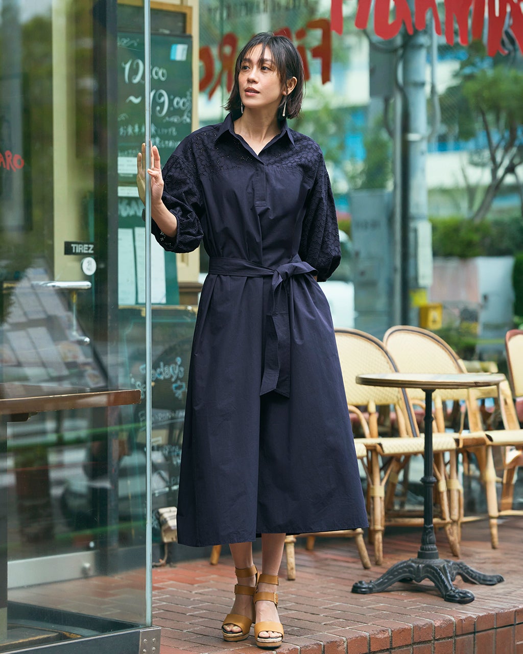 ジョンスメドレー コットンシャツワンピース 美品 カットワークコットン・ シャツワンピース/DoCLASSE