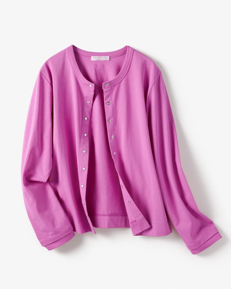 高密度シルコットン・スナップカーディガン 詳細画像 ピンク 2