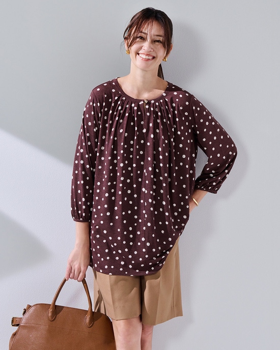 UVスラブ・パフ袖ギャザートップス