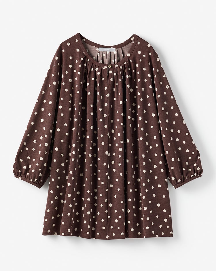 UVスラブ・パフ袖ギャザートップス 詳細画像 ブラウンパターン 2