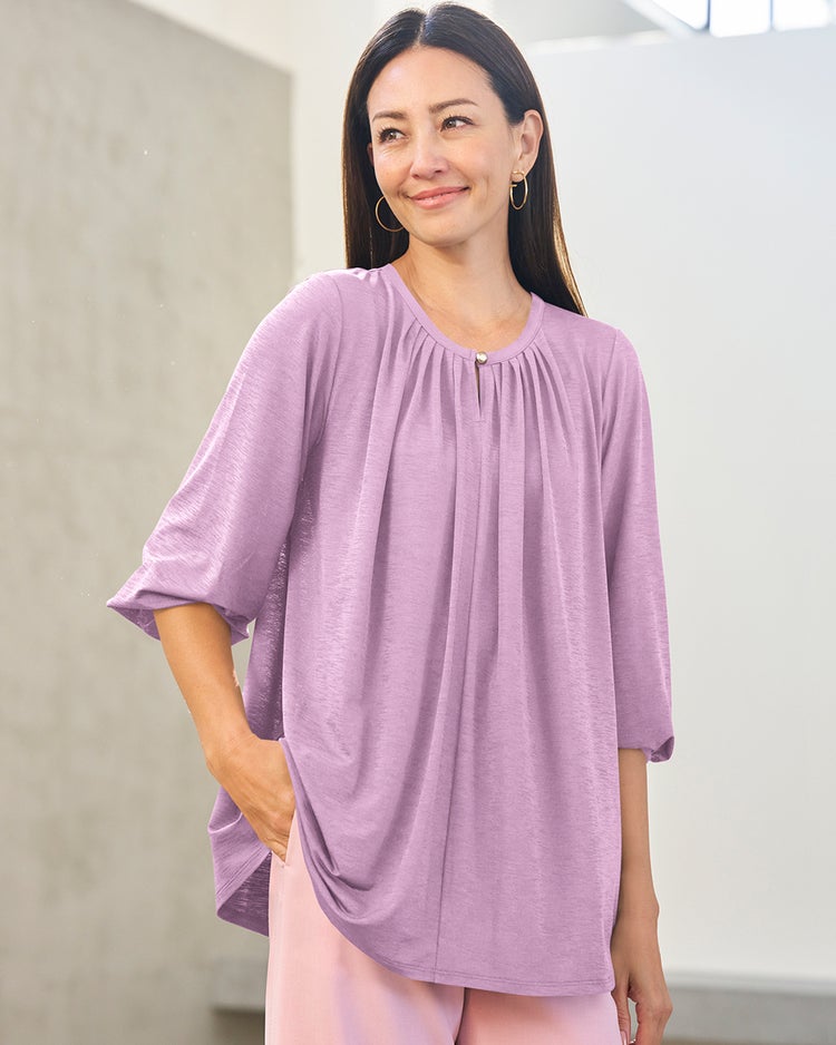 UVスラブ・パフ袖ギャザートップス 詳細画像 ライラック 1