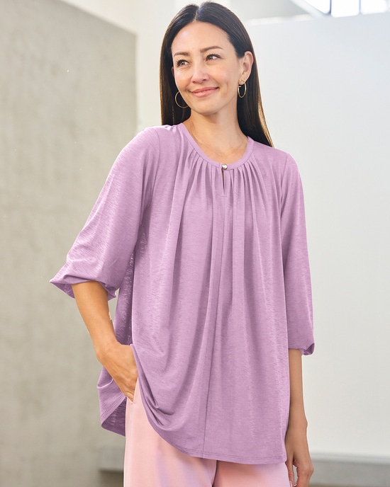 UVスラブ・パフ袖ギャザートップス