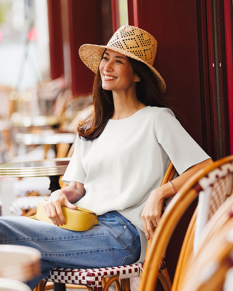 リネン混ストレッチ・Tブラウス 詳細画像 ホワイト 1