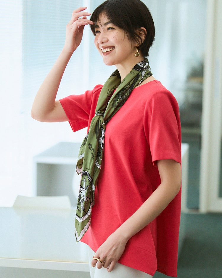 リネン混ストレッチ・Tブラウス 詳細画像 ピンク 1