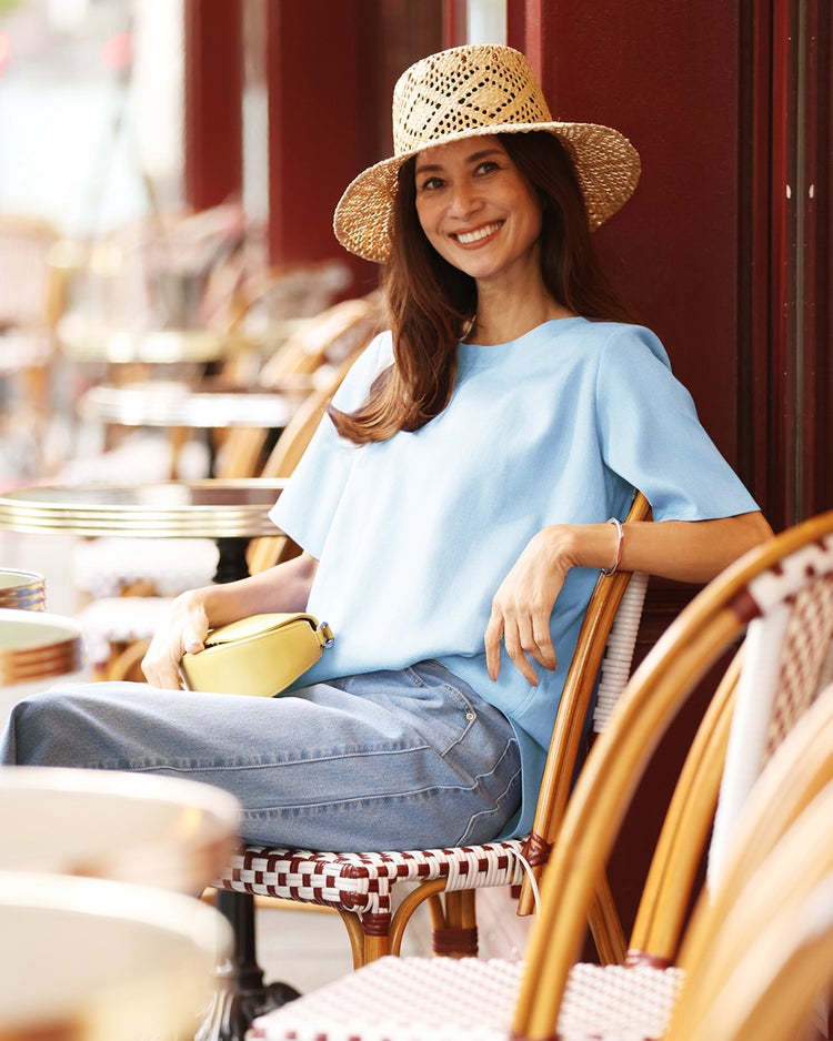 リネン混ストレッチ・Tブラウス 詳細画像 ライトブルー 1