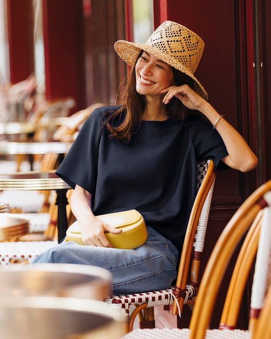 リネン混ストレッチ・Tブラウス