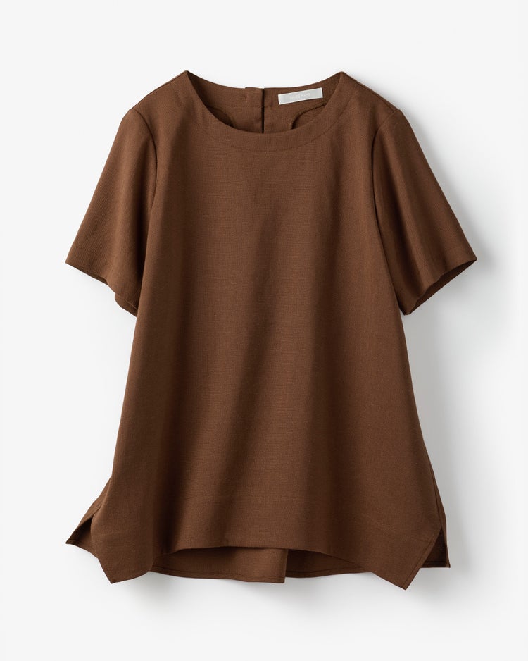 リネン混ストレッチ・Tブラウス 詳細画像 ブラウン 2