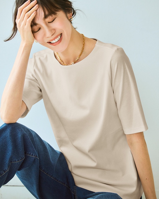 ボートネックN／５分袖・ドゥクラッセTシャツ