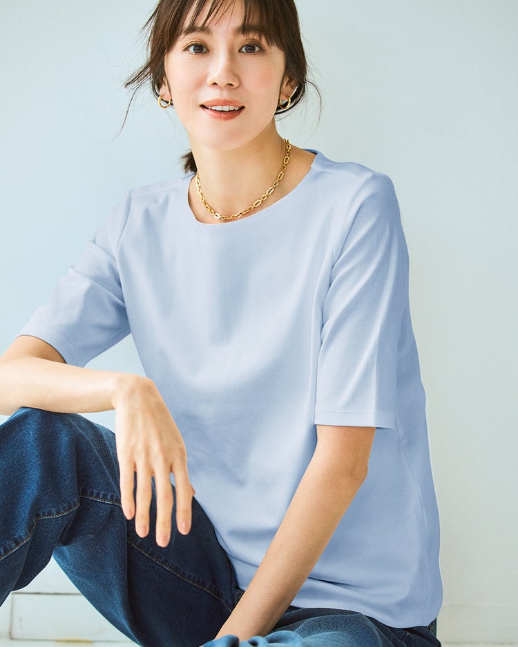 ボートネックN／５分袖・DoT 詳細画像 ペールブルー 1
