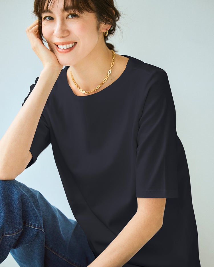 ボートネックN／５分袖・DoT 詳細画像 ミッドナイトブルー 1