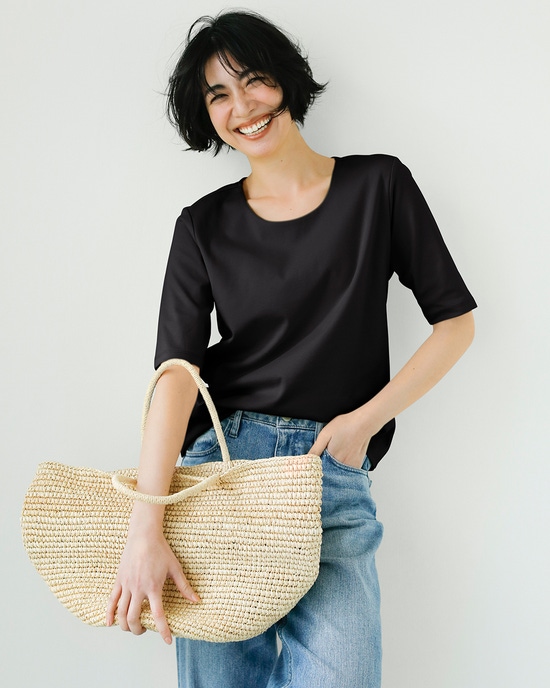 ジュエルネックN／5分袖・ドゥクラッセTシャツ