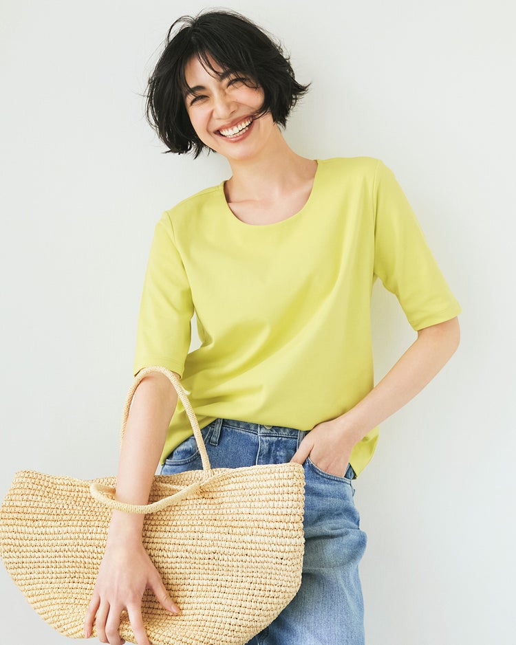 ジュエルネックN／5分袖・ドゥクラッセTシャツ 詳細画像 シトロングリーン 1