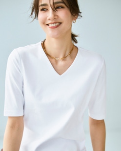 Vネック/5分袖・ドゥクラッセTシャツ