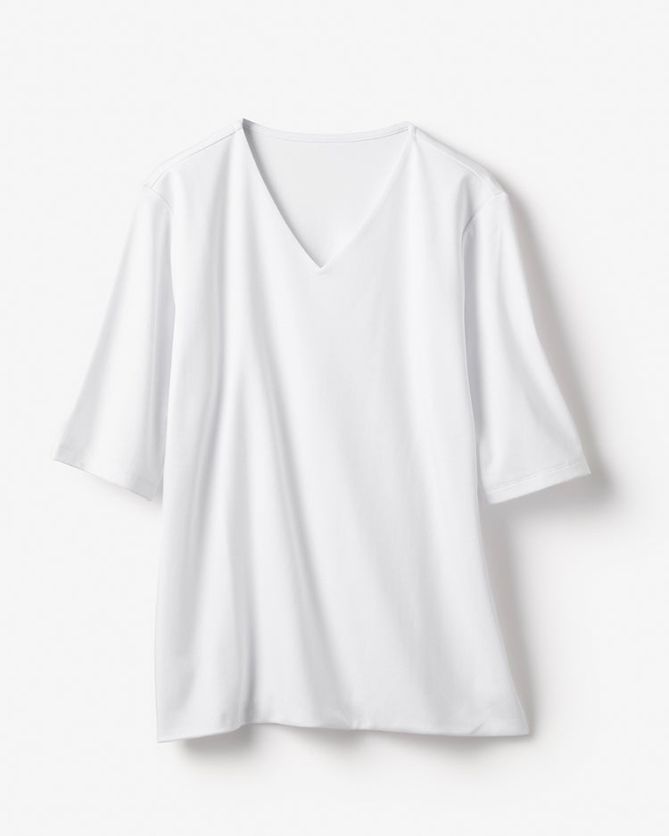 Vネック／5分袖・ドゥクラッセTシャツ 詳細画像 ホワイト 2