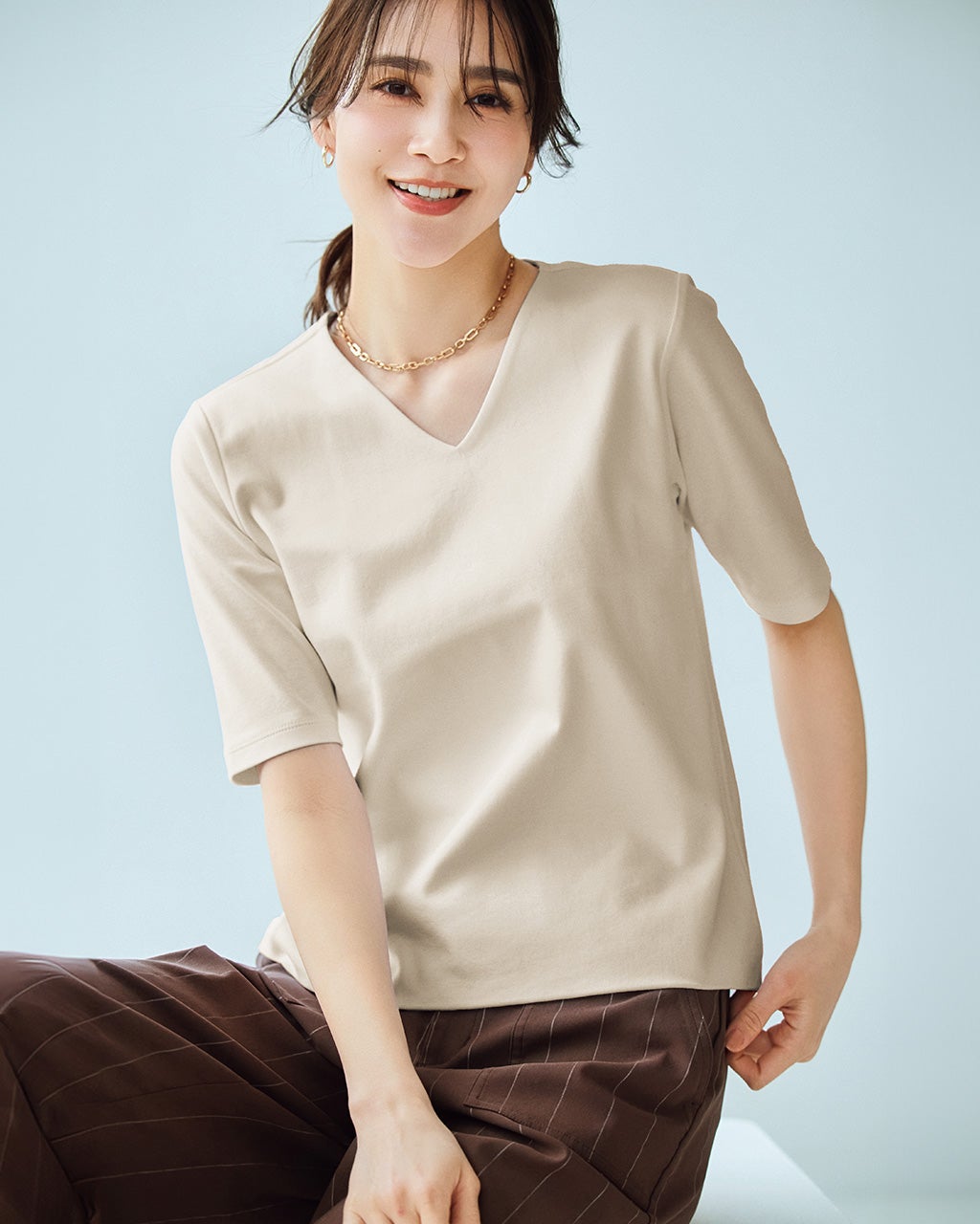 Vネック／5分袖・ドゥクラッセTシャツ/DoCLASSE