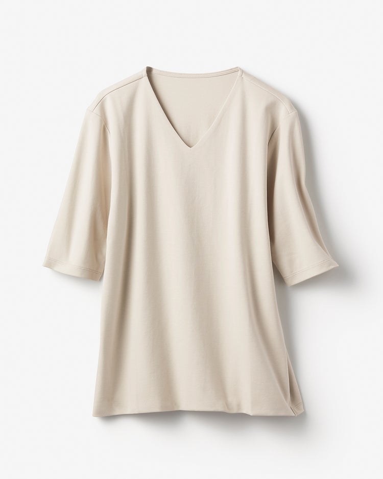 Vネック／5分袖・ドゥクラッセTシャツ 詳細画像 ライトグレー 2
