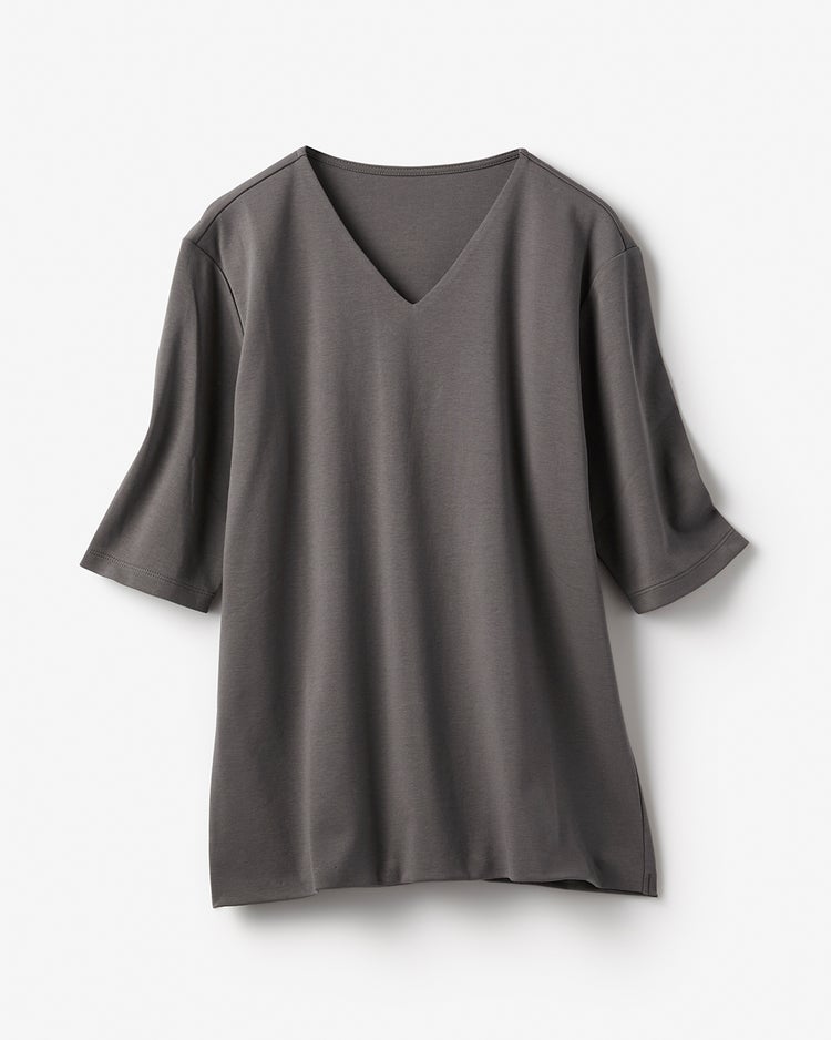 Vネック／5分袖・ドゥクラッセTシャツ 詳細画像 チャコール 2