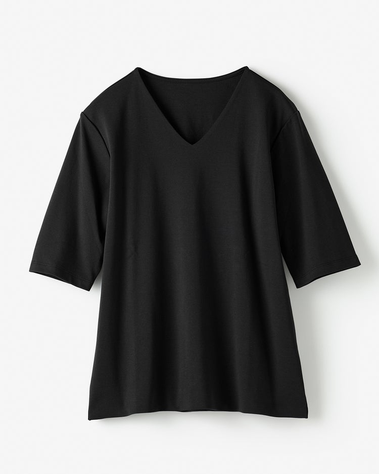 Vネック／5分袖・ドゥクラッセTシャツ 詳細画像 ブラック 2