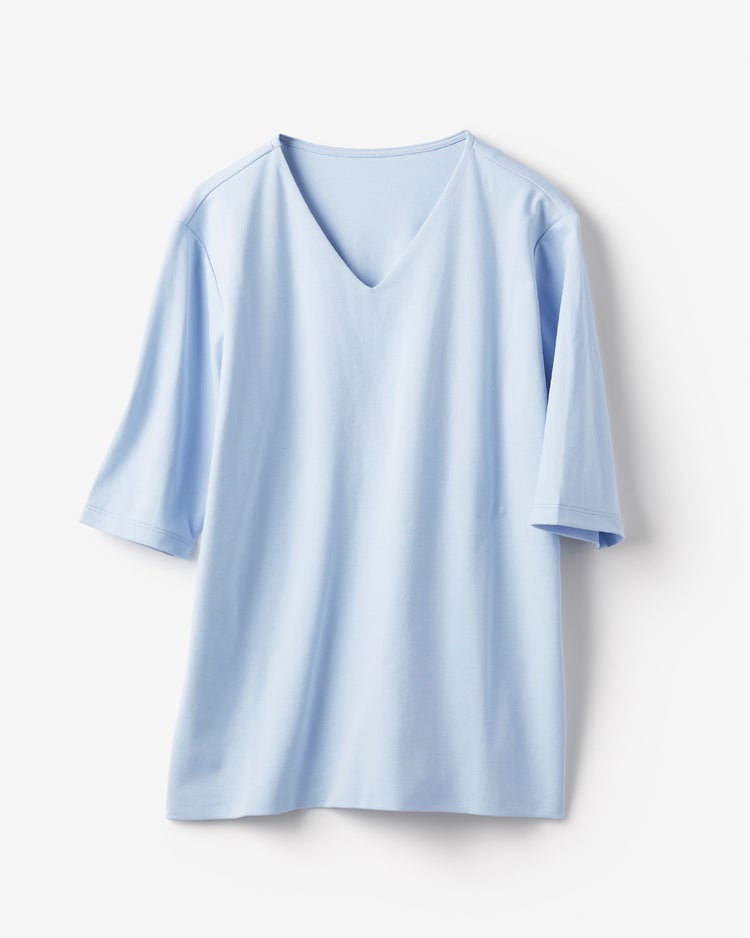Vネック／5分袖・ドゥクラッセTシャツ 詳細画像 ペールブルー 4