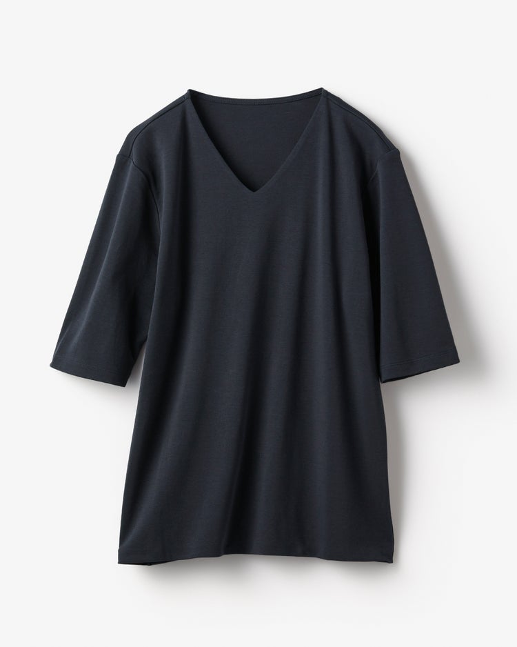 Vネック／5分袖・ドゥクラッセTシャツ 詳細画像 ミッドナイトブルー 2