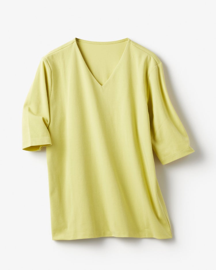 Vネック／5分袖・ドゥクラッセTシャツ 詳細画像 シトロングリーン 2