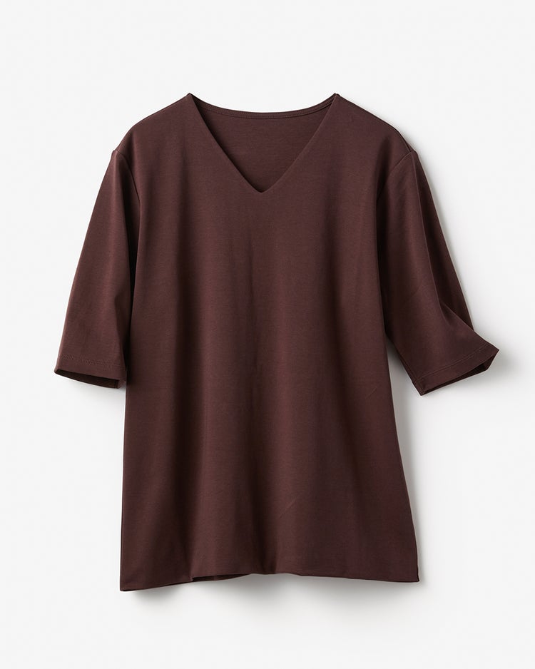 Vネック／5分袖・ドゥクラッセTシャツ 詳細画像 ダークブラウン 2