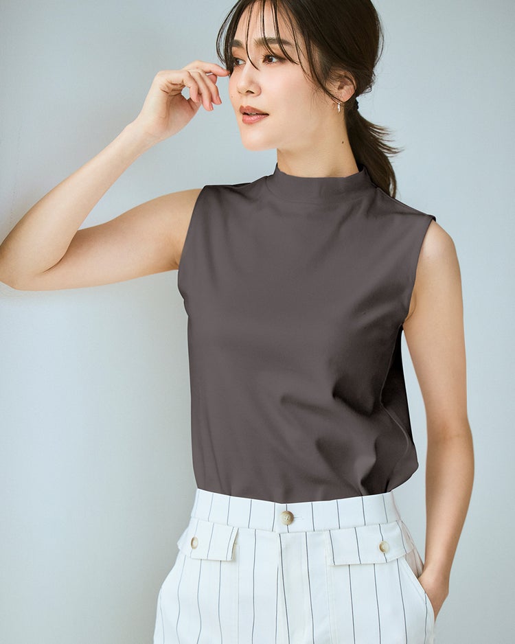 ハイネック／ノースリーブ・ドゥクラッセTシャツ 詳細画像 チャコール 1