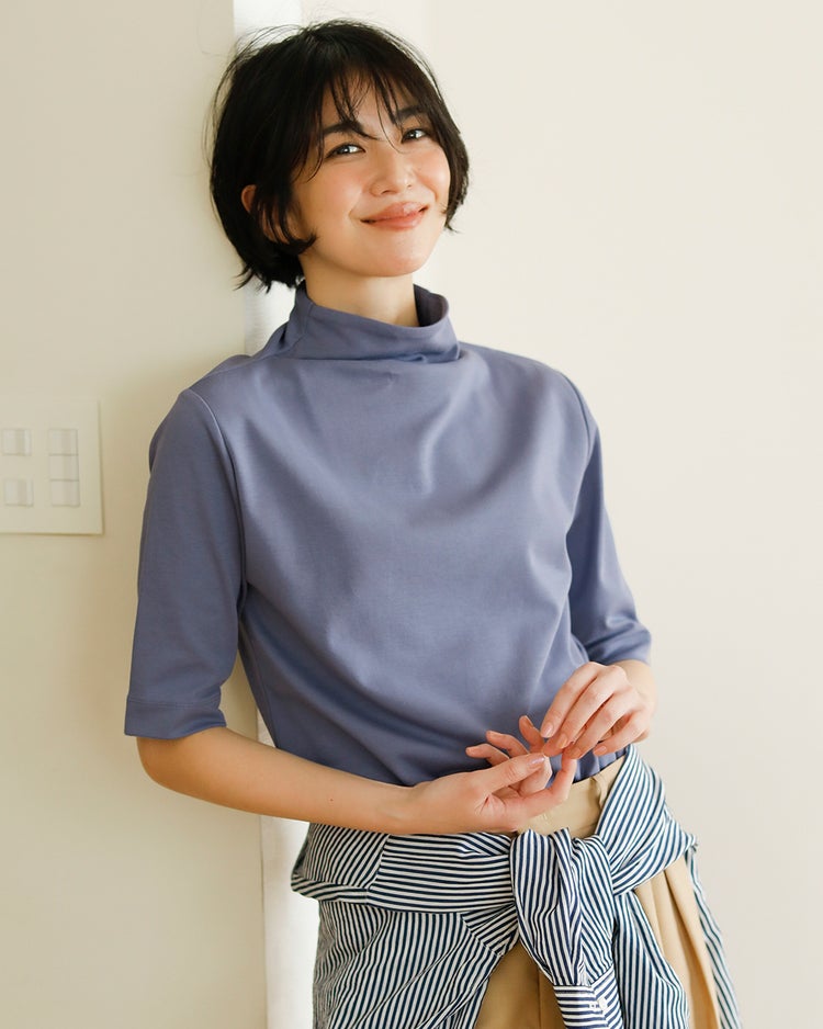 ファネルネック／５分袖・DoT 詳細画像 ダークブルーグレー 1