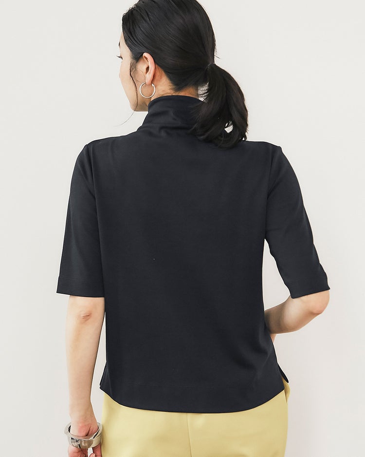 ファネルネック／５分袖・ドゥクラッセTシャツ 詳細画像 ブラック 4