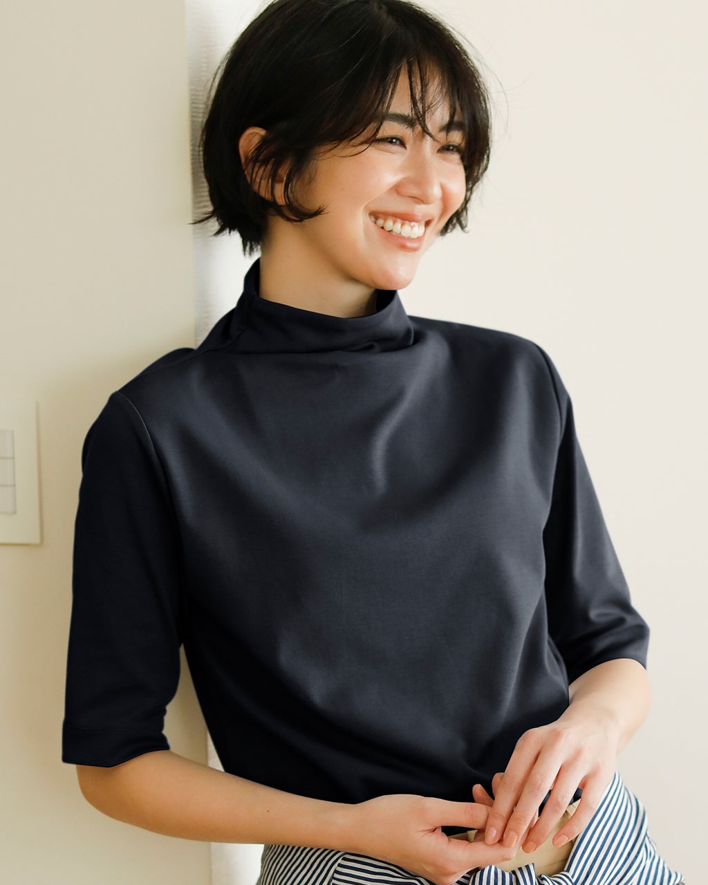 ファネルネック／5分袖・ドゥクラッセTシャツ/DoCLASSE