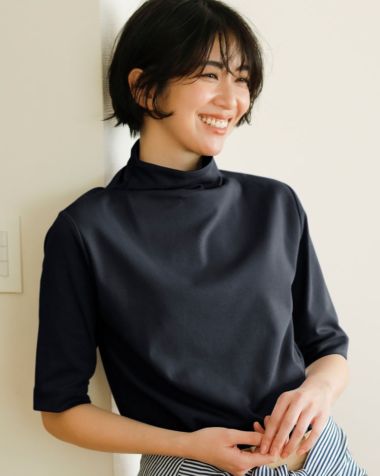 ファネルネック／５分袖・DoT 詳細画像 ミッドナイトブルー 1