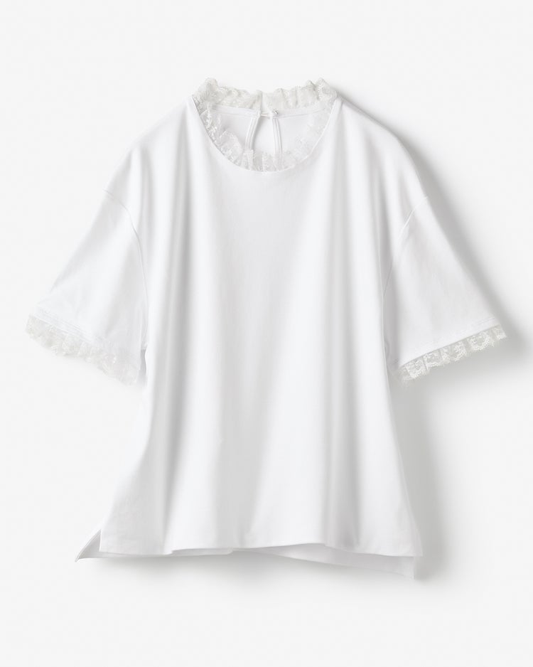 レースネック＆スリーブ／半袖・ドゥクラッセTシャツ 詳細画像 ホワイト 2