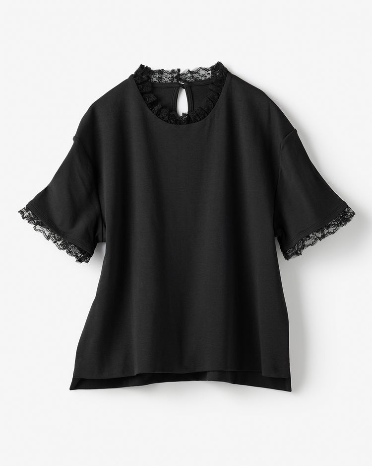 レースネック＆スリーブ／半袖・ドゥクラッセTシャツ 詳細画像 ブラック 1