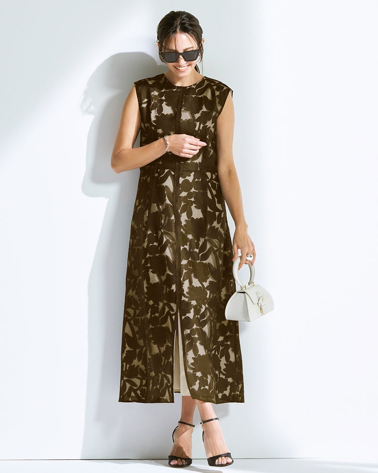 シアーオパール・スリットワンピース 詳細画像 ダークブラウン 1