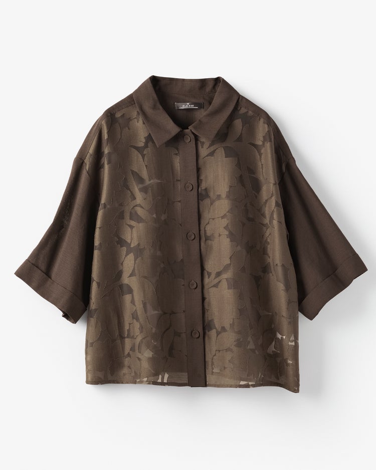 シアーオパール・半袖ブラウス 詳細画像 ダークブラウン 3