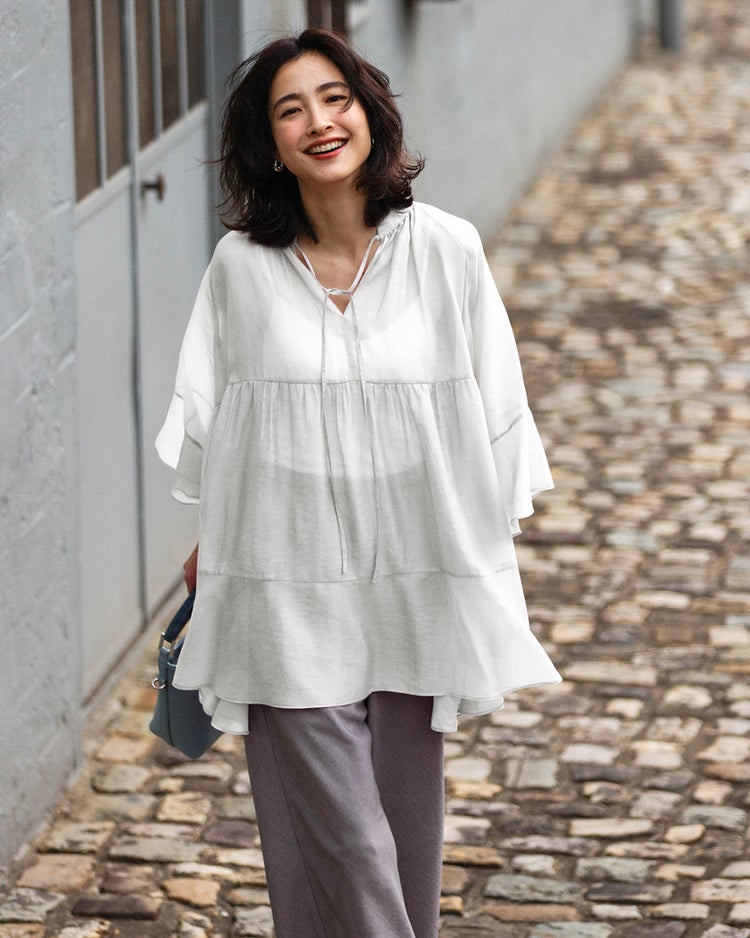 ニュアンスシアー・フレアスリーブブラウス 詳細画像 オフホワイト 1