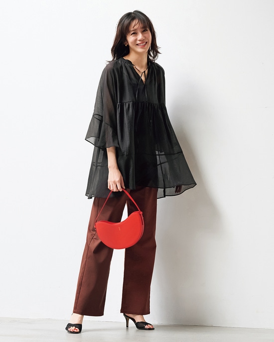 ニュアンスシアー・フレアスリーブブラウス